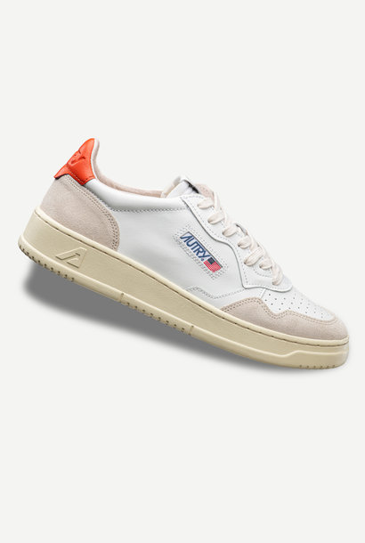 Medalist Low White Orange Leather Suede