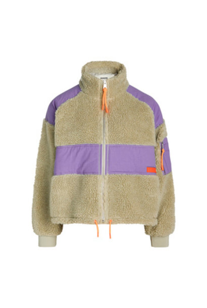 Teddy Mix Fuzzy Jacket Fog Green/Purple