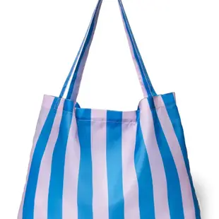 Powder Blue Striped Grocery Bag