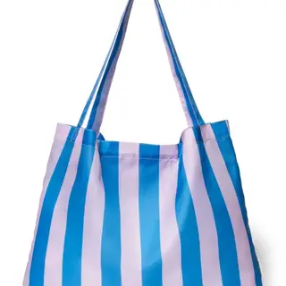 Powder Blue Striped Grocery Bag