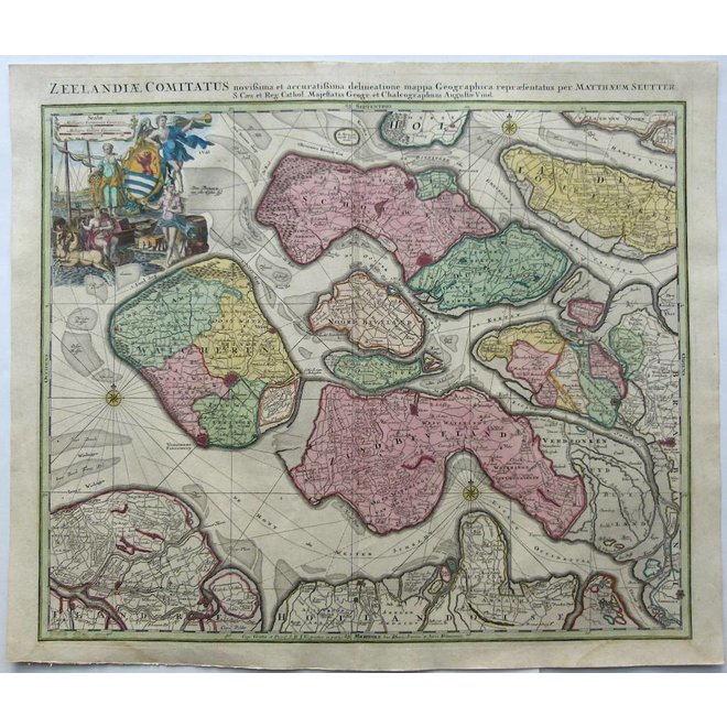 Verkocht - Collectie Gouldmaps - Zeeland; Seutter M. - Zeelandiae Comitatus (..) - 1734