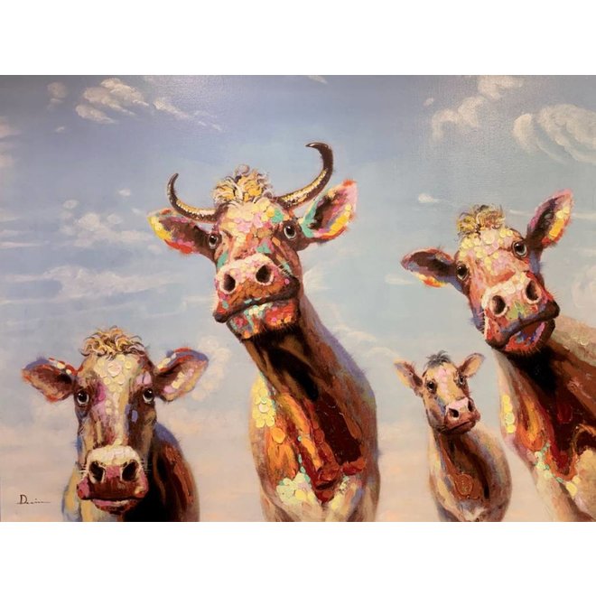 Canvas schilderij Happy Cows 90 x 120 cm