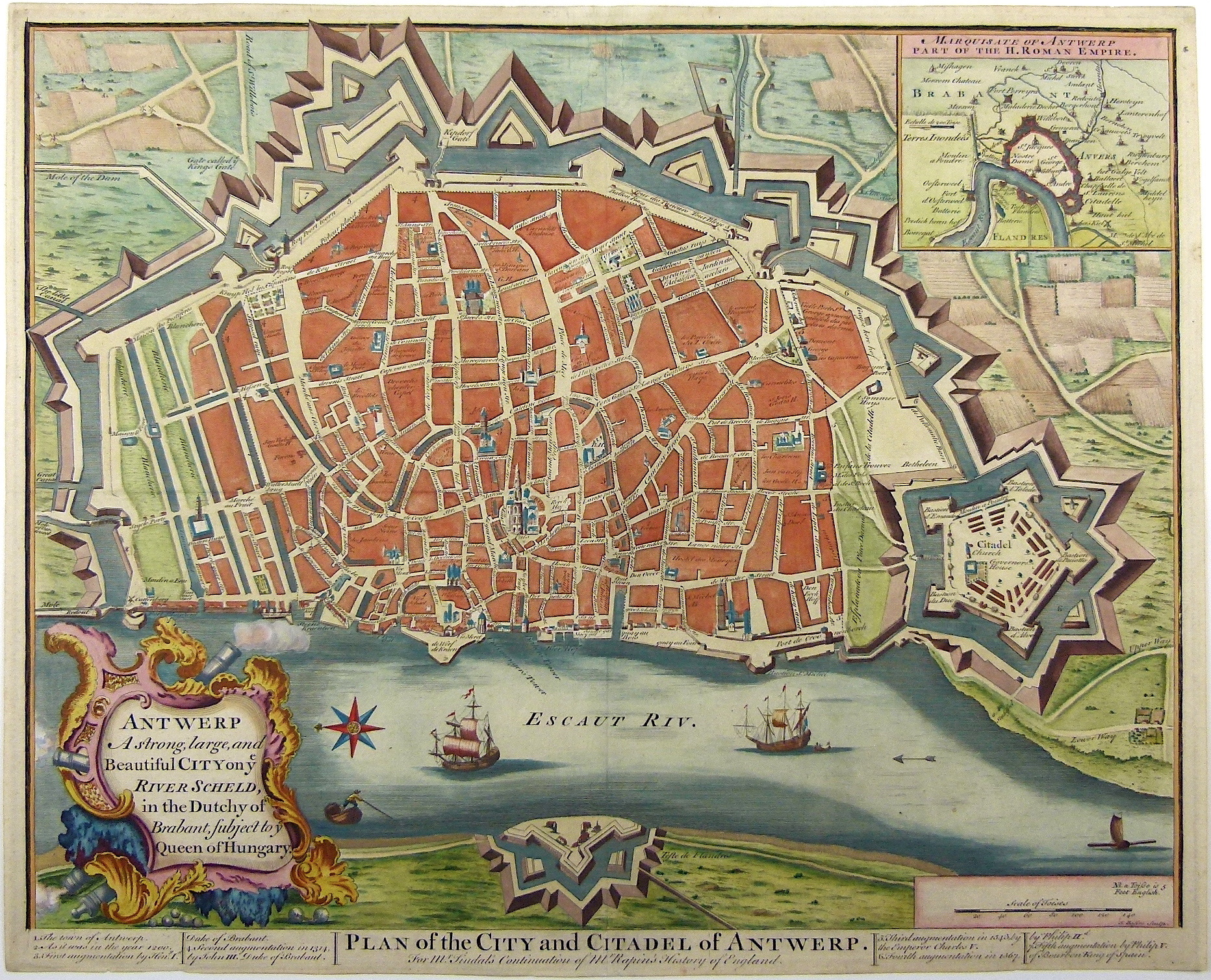 Antieke kaart - Antwerpen; J. Basire Antwerp (..) Beautiful City - De Toverkamer