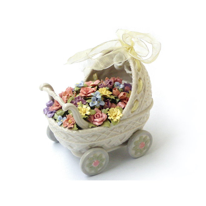 Porseleinen Kinderwagen met Bloemen