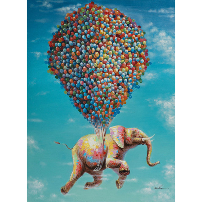 Canvas schilderij Olifant aan ballonnen