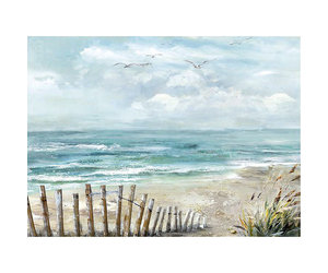 eindeloos Lezen Reageer Canvas schilderij Beach, wooden fence 60x80 - De Toverkamer