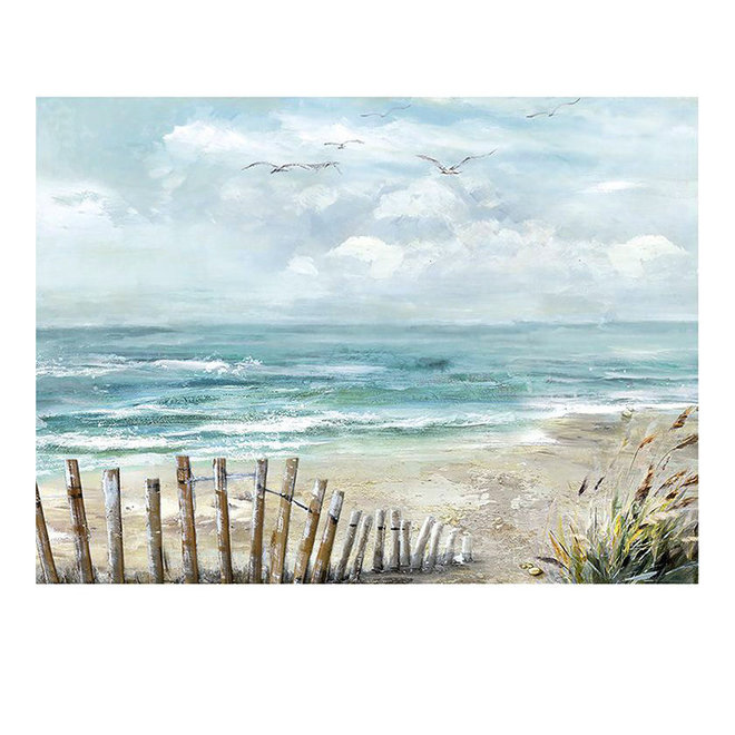 Canvas schilderij Beach, wooden fence 60x80