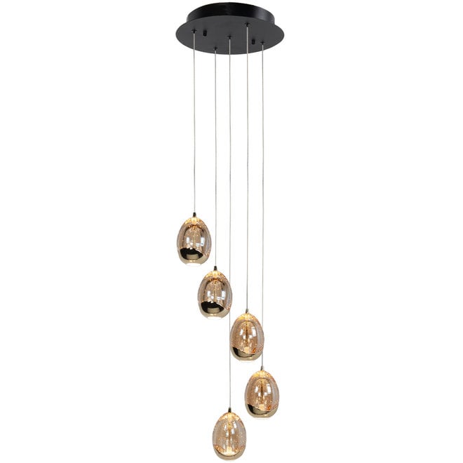 Hanglamp Golden Egg, rond 5-lichts Ø30cm