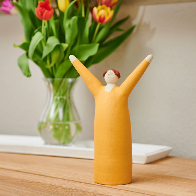 Vrolijke Vrouw, Freudenmädchen, Keramiek geel H27c