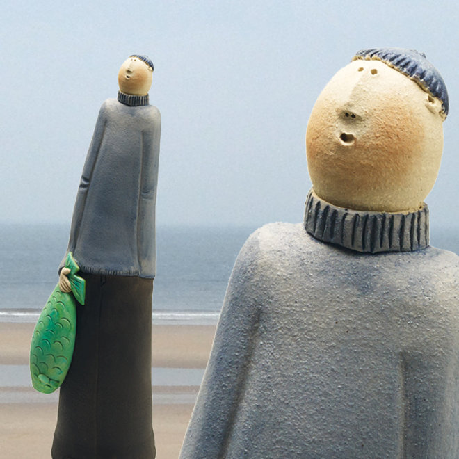 Haringman, met buit in de hand, Keramiek H47cm