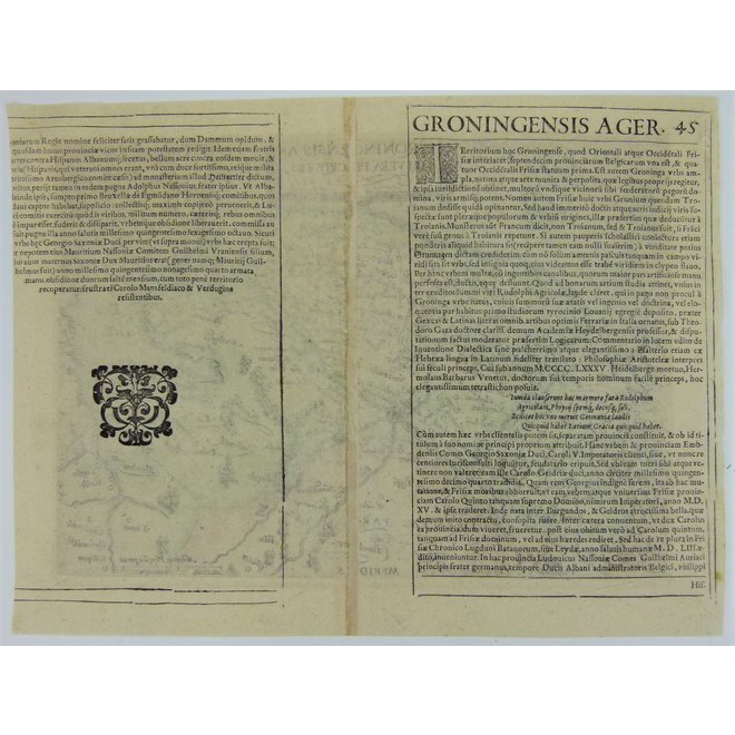 Verkocht - Collectie Gouldmaps - Groningen; M. Quad - Groningensis Agri Vera Descriptio - 1596