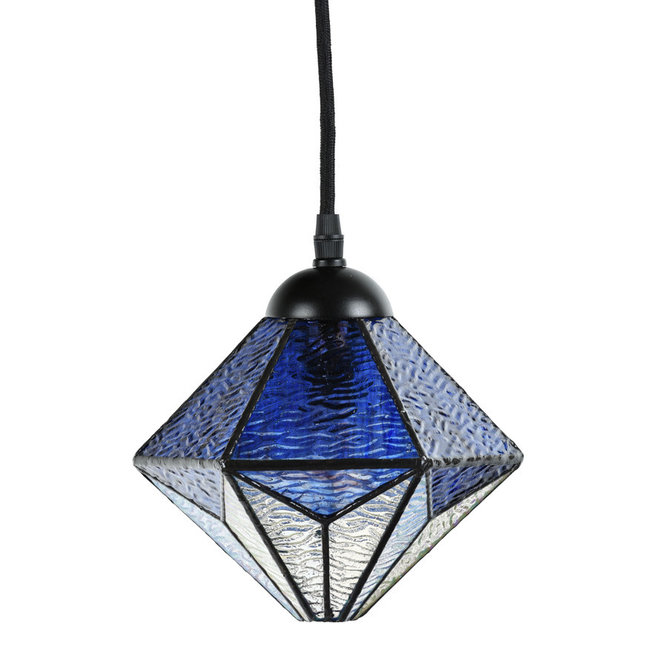 Tiffany Hanglamp Akira Blue, linnen snoer