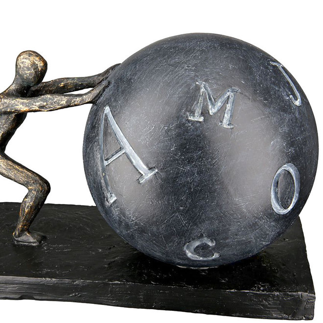 Figuur 'Pushing Letters into Words', polyresin, antique bronze finish, L25cm