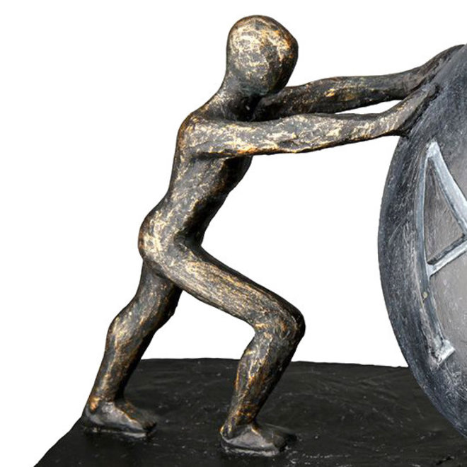 Figuur 'Pushing Letters into Words', polyresin, antique bronze finish, L25cm
