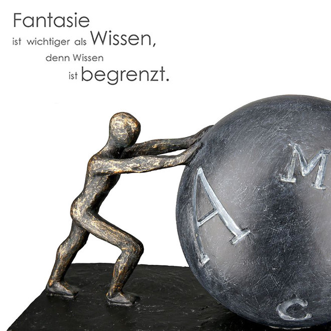 Figuur 'Pushing Letters into Words', polyresin, antique bronze finish, L25cm