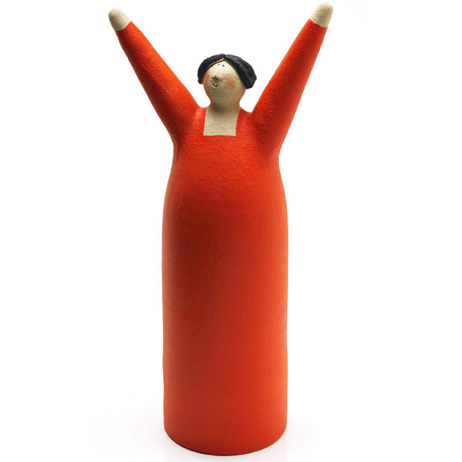 Vrolijke Vrouw, Freudenmädchen, Keramiek oranje H27cm