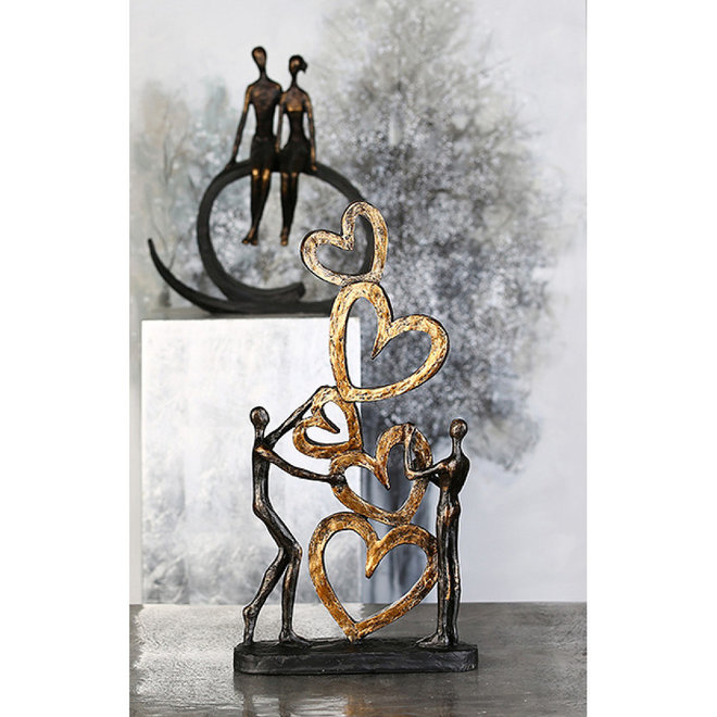 Figuur 'Heart to Heart', polyresin, antique bronze finish, H41cm