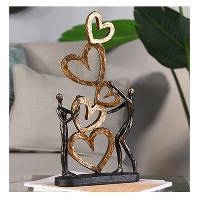 Figuur 'Heart to Heart', polyresin, antique bronze finish, H41cm