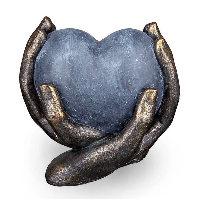 Figuur 'Heart in Hands', polyresin, antique bronze finish, H15cm