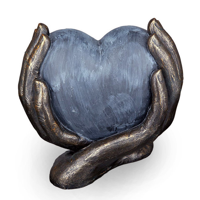 Figuur 'Heart in Hands', polyresin, antique bronze finish, H15cm
