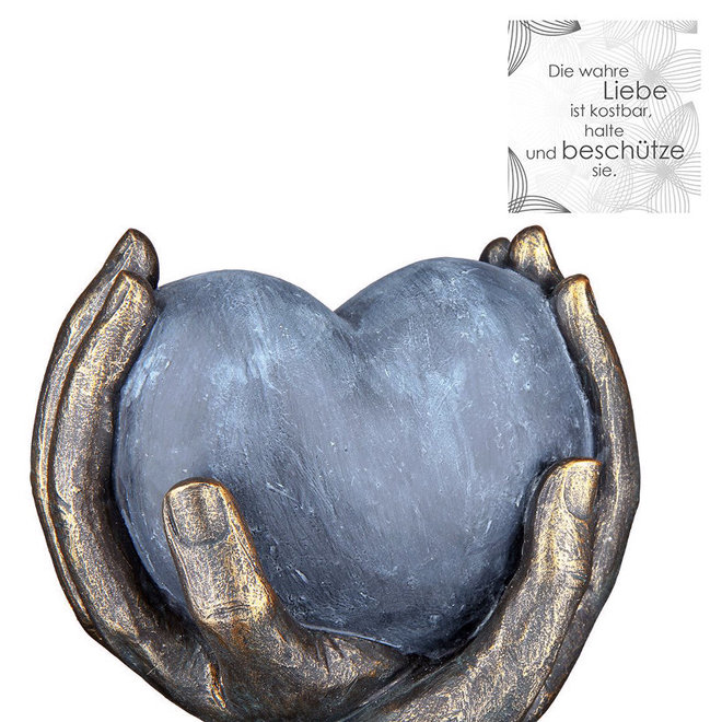 Figuur 'Heart in Hands', polyresin, antique bronze finish, H15cm