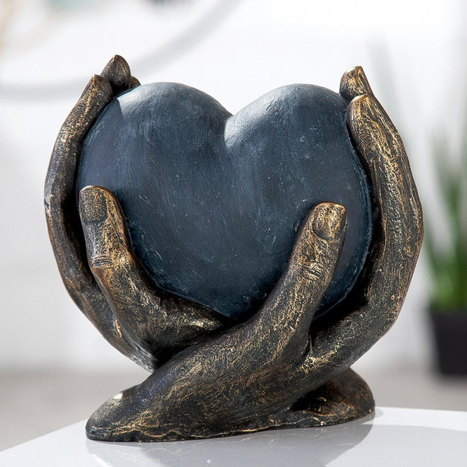 Figuur 'Heart in Hands', polyresin, antique bronze finish, H15cm