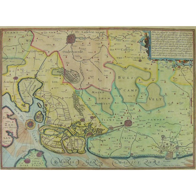 Collectie Gouldmaps - Noord West-Vlaanderen / West Zeeuws-Vlaanderen – (..) Flandriae per que superioribus (..); J. Hondius / P. Kaerius – 1628
