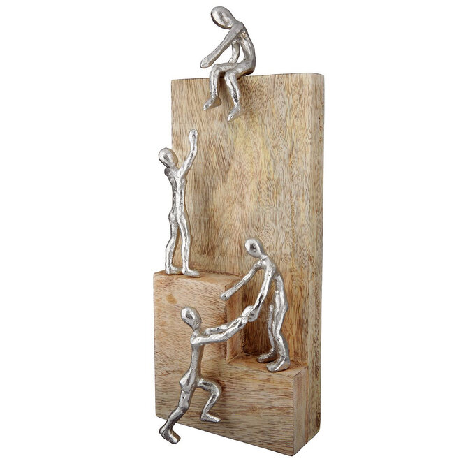 Sculptuur 'Helping Hand' mangohout, aluminium, H39cm