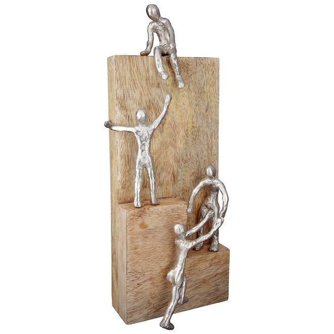 Sculptuur 'Helping Hand' mangohout, aluminium, H39cm