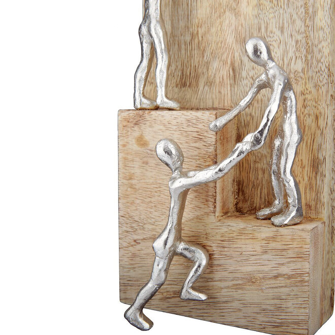 Sculptuur 'Helping Hand' mangohout, aluminium, H39cm