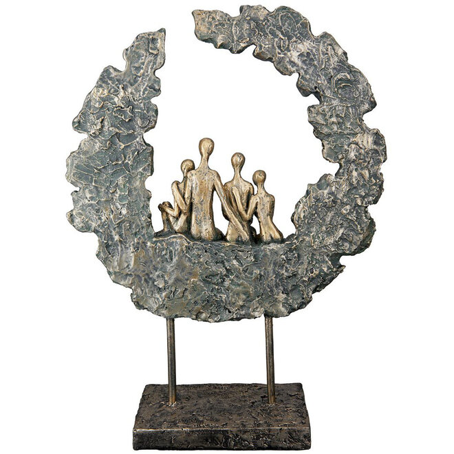 Sculptuur 'Honored Family', polyresin, antique copper finish, H32cm