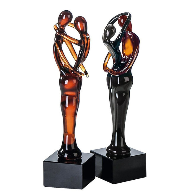 Glassculptuur 'Couple' antraciet/oranje