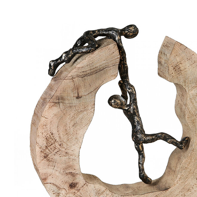 Sculptuur 'Teamwork', mangohout, polyresin in antique bronze, H30cm
