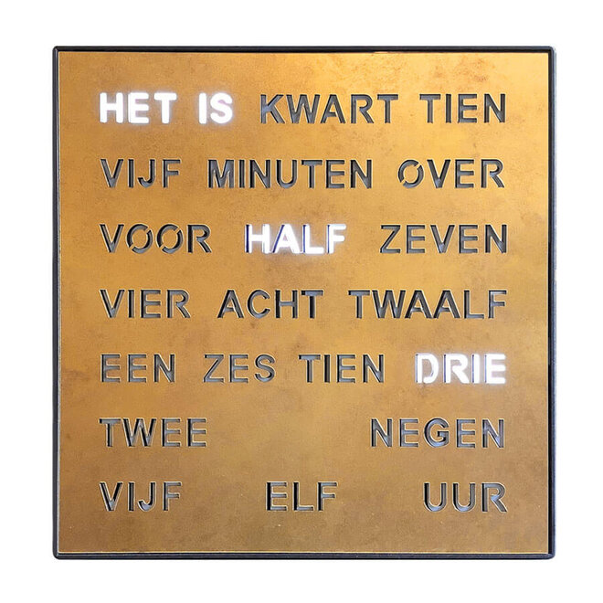 Woordklok Nederlands Goud, 28x28cm