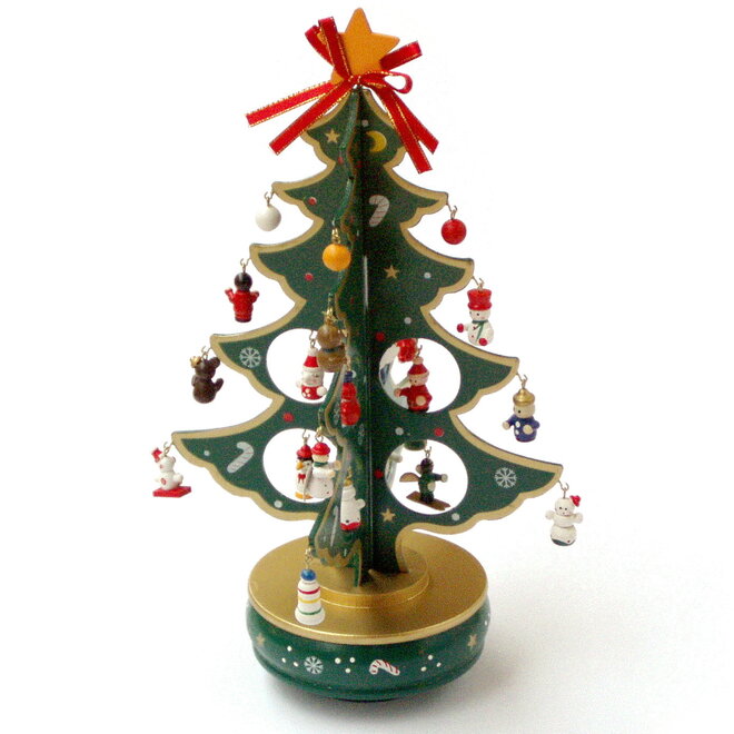 Houten Kerstboom met hangertjes, 5 laags groen