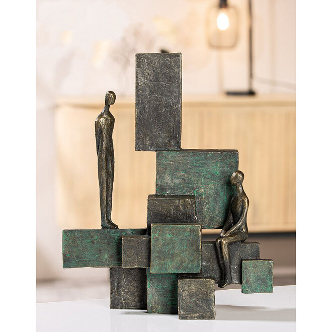 Figuur 'Teaching', polyresin, antique copper/bronze finish, H30cm