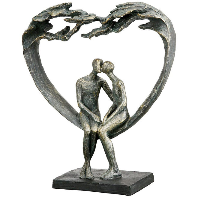Figuur 'Kiss under Tree', polyresin, antique bronze finish, H30cm