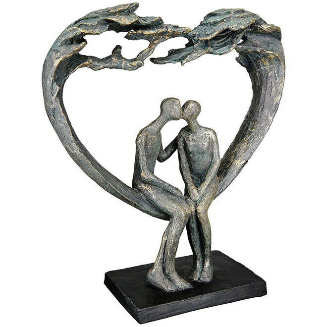 Figuur 'Kiss under Tree', polyresin, antique bronze finish, H30cm