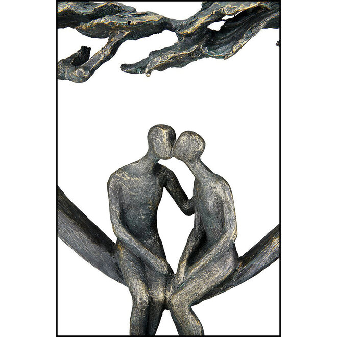 Figuur 'Kiss under Tree', polyresin, antique bronze finish, H30cm