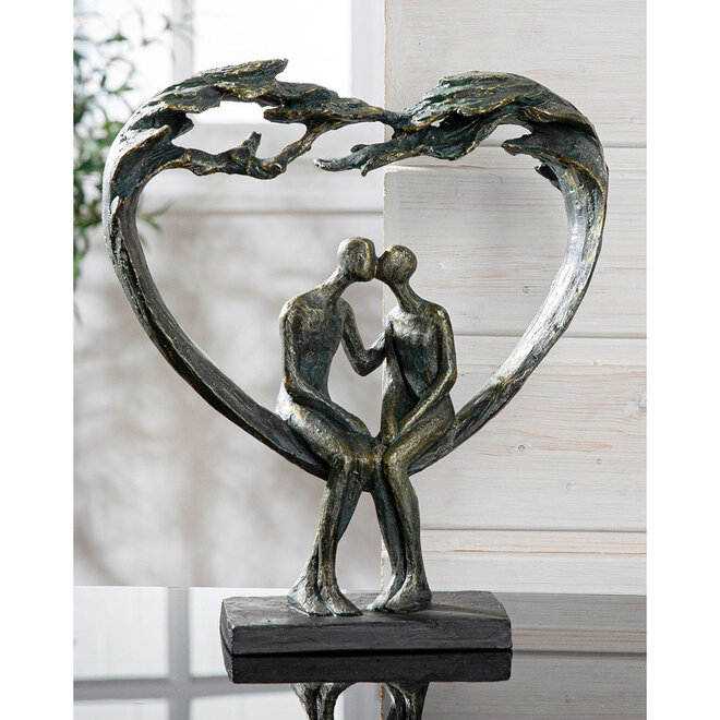 Figuur 'Kiss under Tree', polyresin, antique bronze finish, H30cm