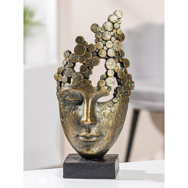 Figuur 'Female Mask', polyresin, antique bronze finish, H31cm
