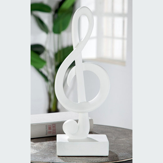 Sculptuur muzieksleutel in wit polyresin, H39cm