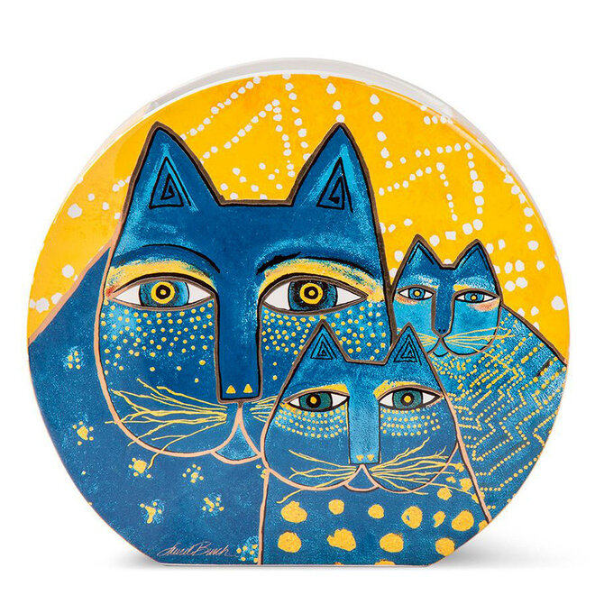 Laurel Burch Vaas, "Fantastic Felines", Ceramics, blue, yellow, gold