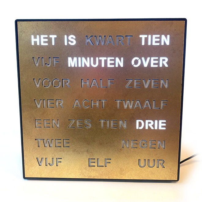 Woordklok Nederlands Goud, 28x28cm