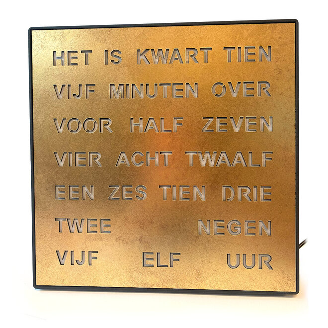 Woordklok Nederlands Goud, 28x28cm