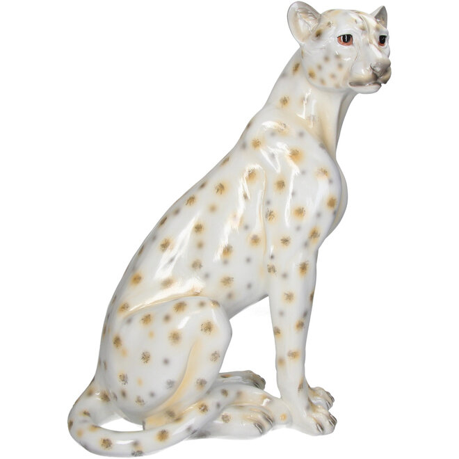 Decoratief Beeld Luipaard, polyresin, wit, H46cm