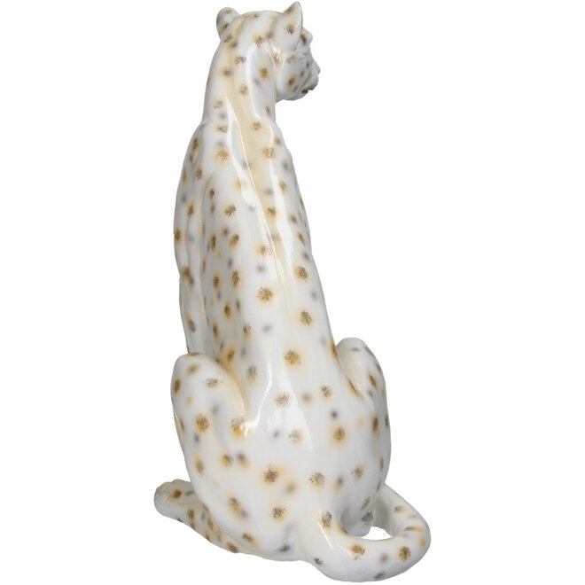 Decoratief Beeld Luipaard, polyresin, wit, H46cm