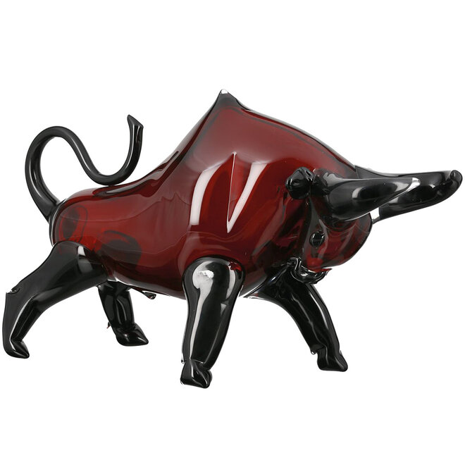 Glassculptuur 'Bull', donkerrood zwart, Stier 48cm groot