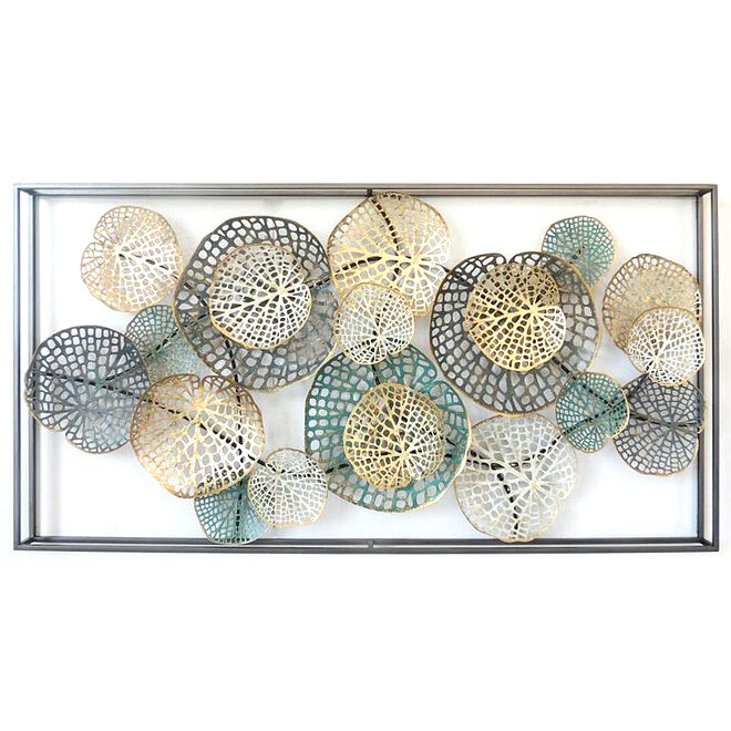 Wall Art Framed Perforated Water Lily Leaves 70x135
