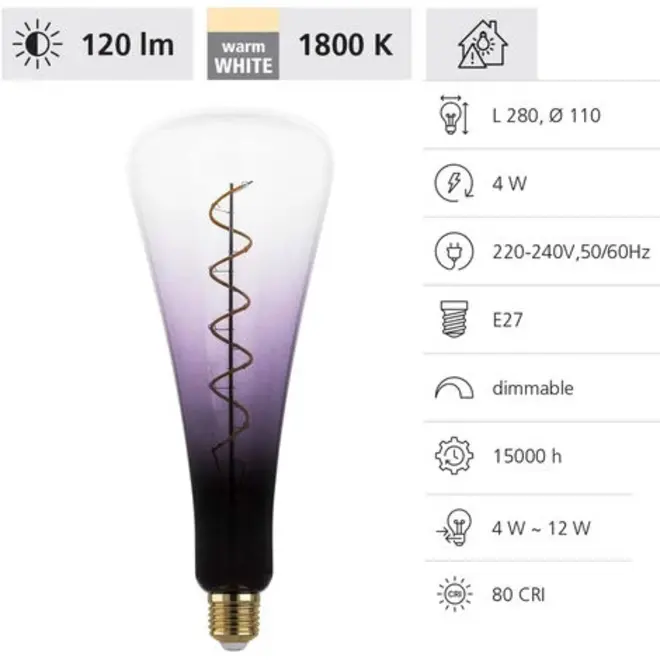 LED Filament lamp Paars, E27  H28cm